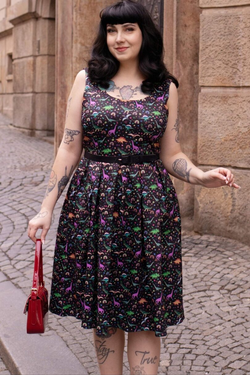 Amanda Black Dinosaur Print Swing Dress  Shop now at Kitty Darling