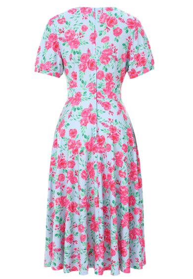 Julia Pink Rose Midi Dress In Baby Blue – Dresses | Kitty Darling
