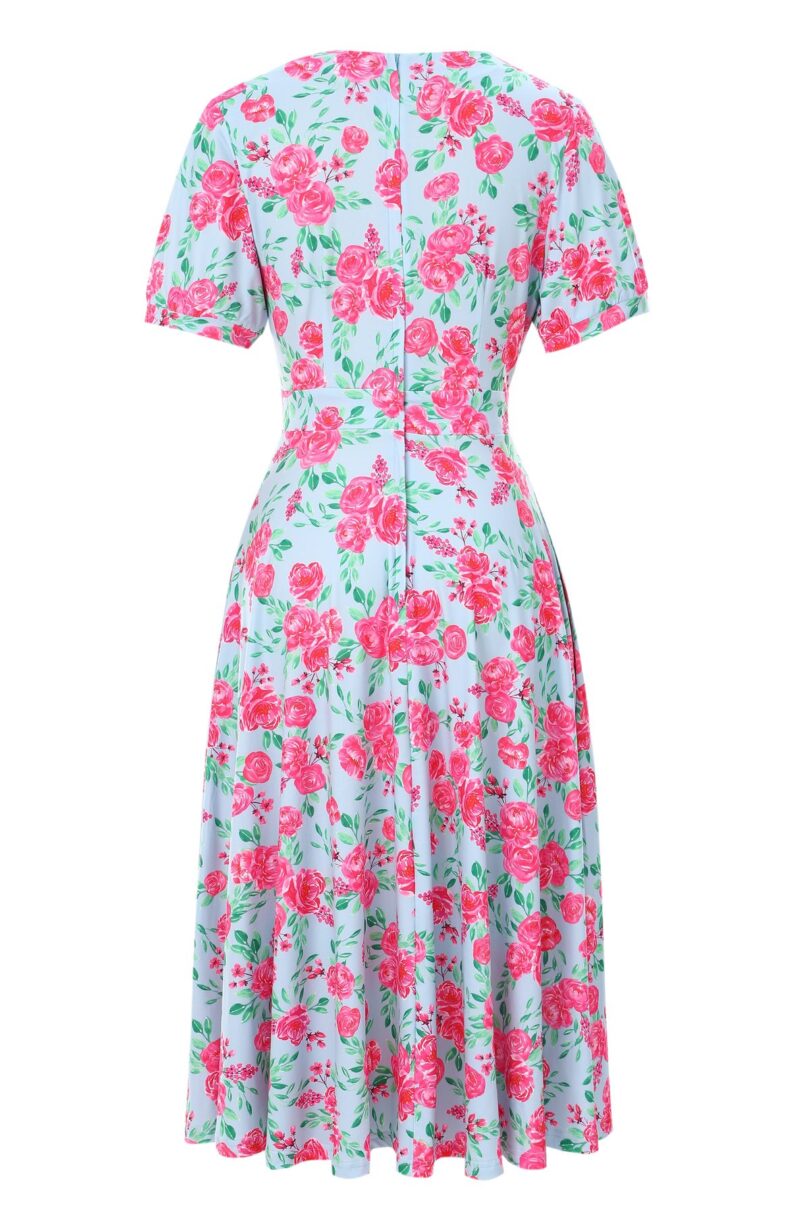 Julia Pink Rose Midi Dress In Baby Blue  Shop now at Kitty Darling
