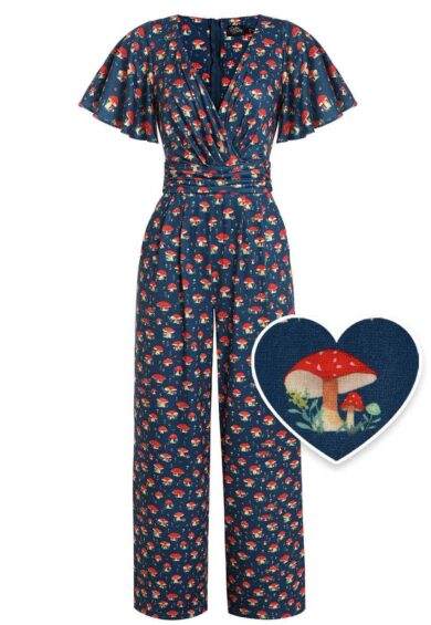 Esther Mushroom Navy Blue Jumpsuit – Jumpsuits & Playsuits | Kitty Darling