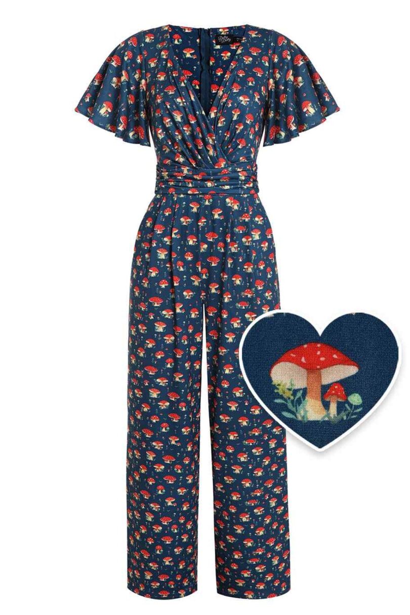 Esther Mushroom Navy Blue Jumpsuit  Shop now at Kitty Darling