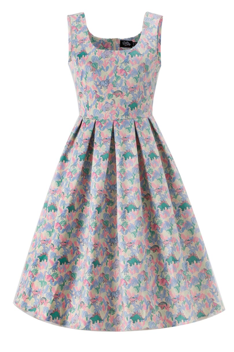 Amanda Pastel Dinosaur Flared Dress  Shop now at Kitty Darling