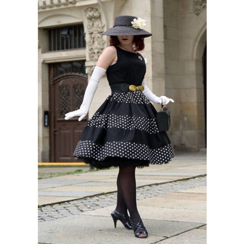 Anna Adorable Striped 50s Inspired Swing Dress in Black  Shop now at Kitty Darling