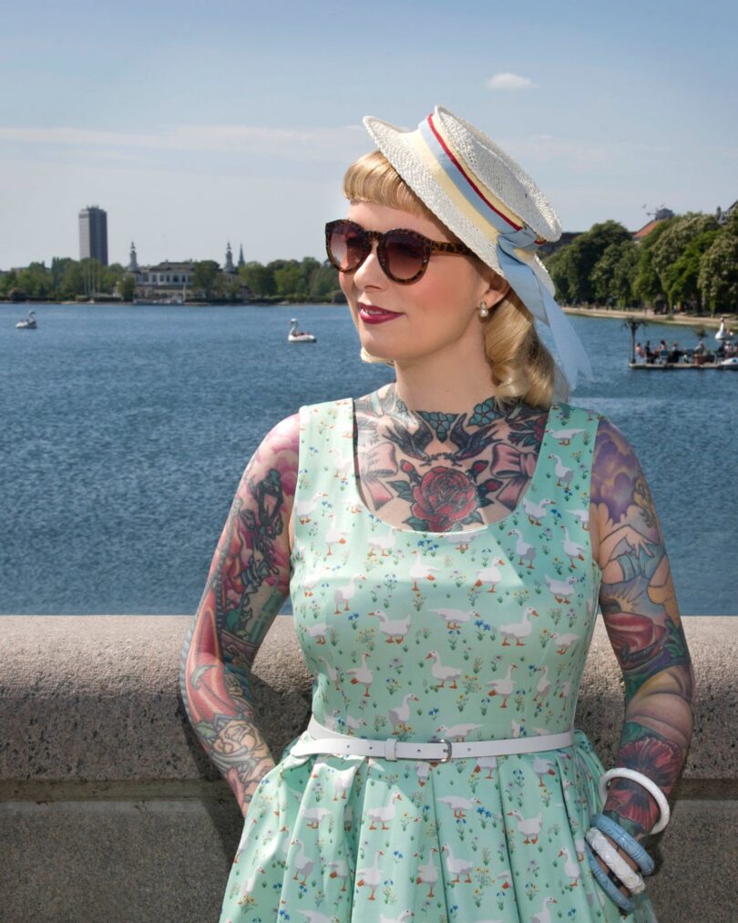 Amanda Swing Dress in Mint Green Duck Print  Shop now at Kitty Darling