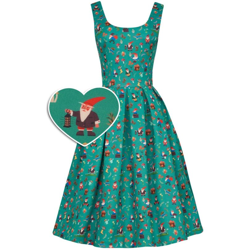 Amanda Scoop Neck Swing Dress in Dark Green Garden Print  Shop now at Kitty Darling