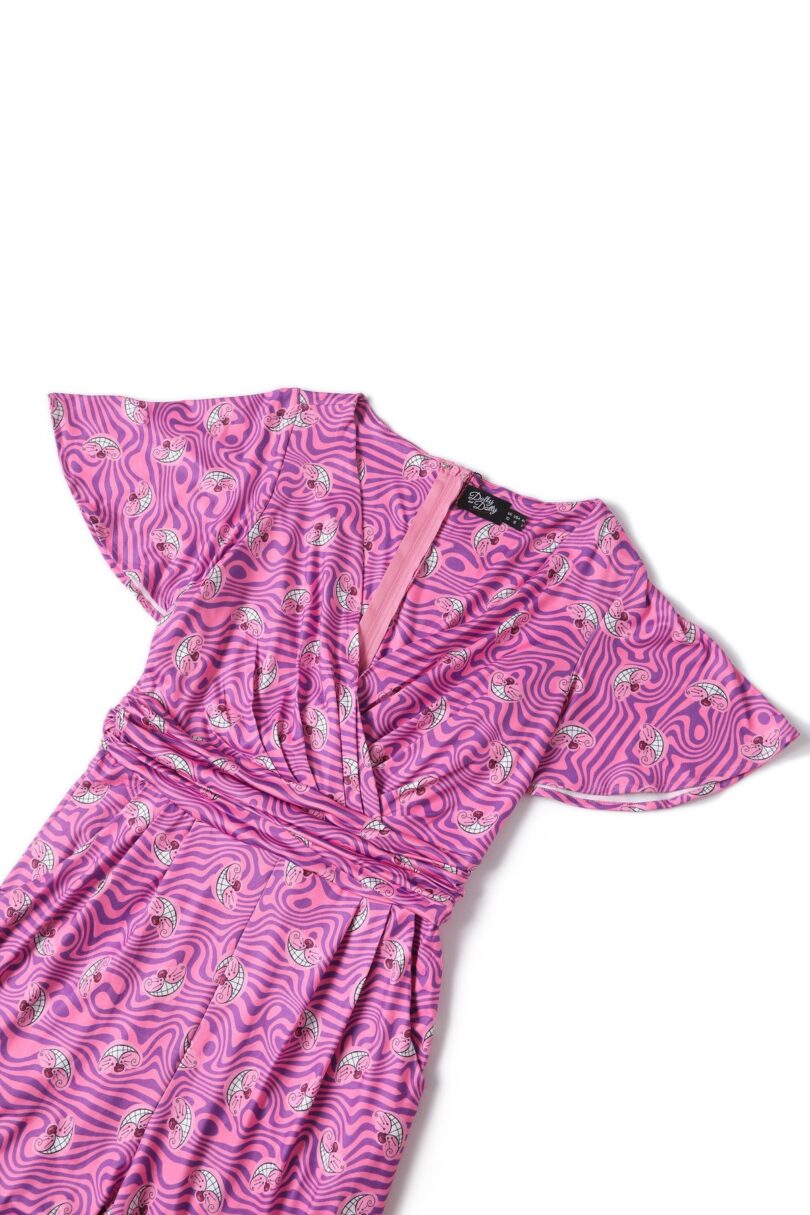 Charlotte Pink Cheshire Cat Smile Jumpsuit  Shop now at Kitty Darling