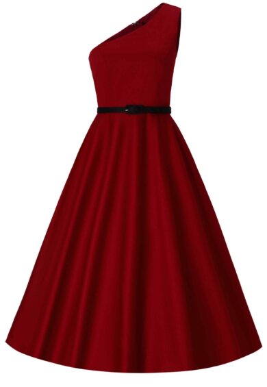 Susan Plain Red One-Shoulder Vintage Dress – Dresses | Kitty Darling