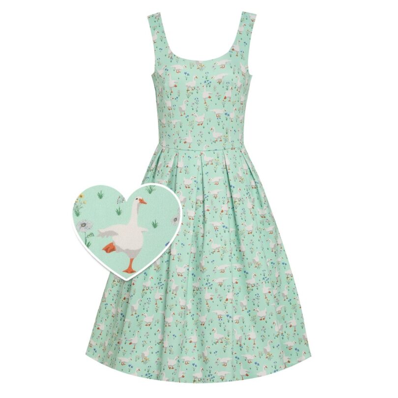 Amanda Swing Dress in Mint Green Duck Print  Shop now at Kitty Darling