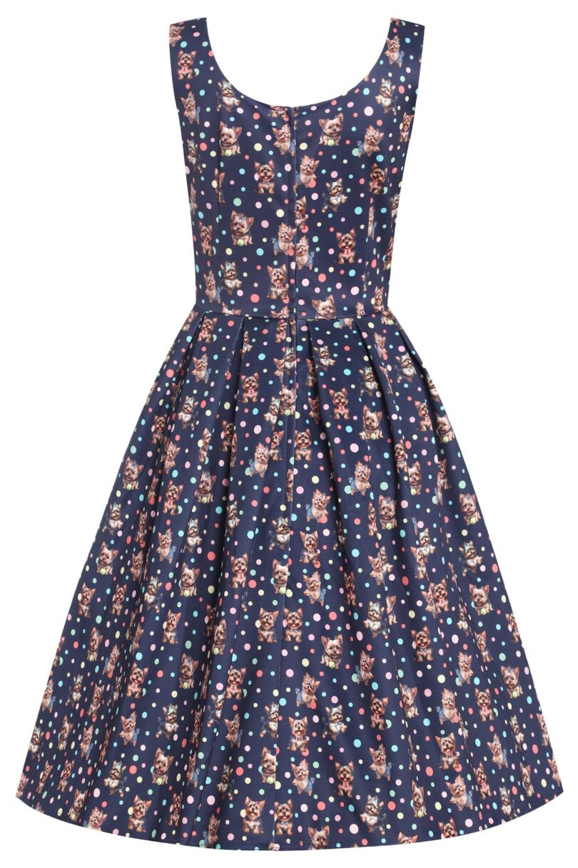 Amanda Purple Yorkie & Colourful Polka Dot Print Swing Dress  Shop now at Kitty Darling