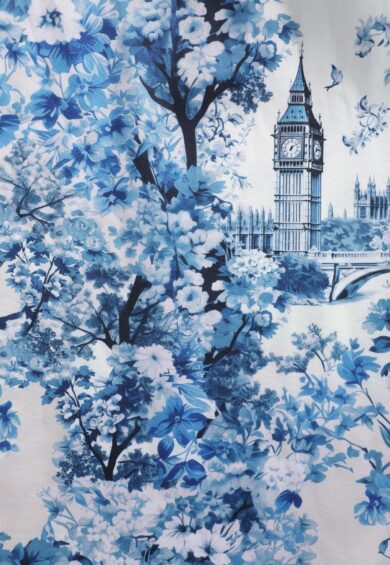 May V-neck White 50's Style Blue Big Ben Print Swing Dress – Dresses | Kitty Darling