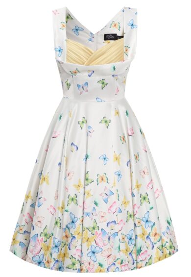 Grace Vintage Style Jive Dress In White Butterfly Print – Dresses | Kitty Darling