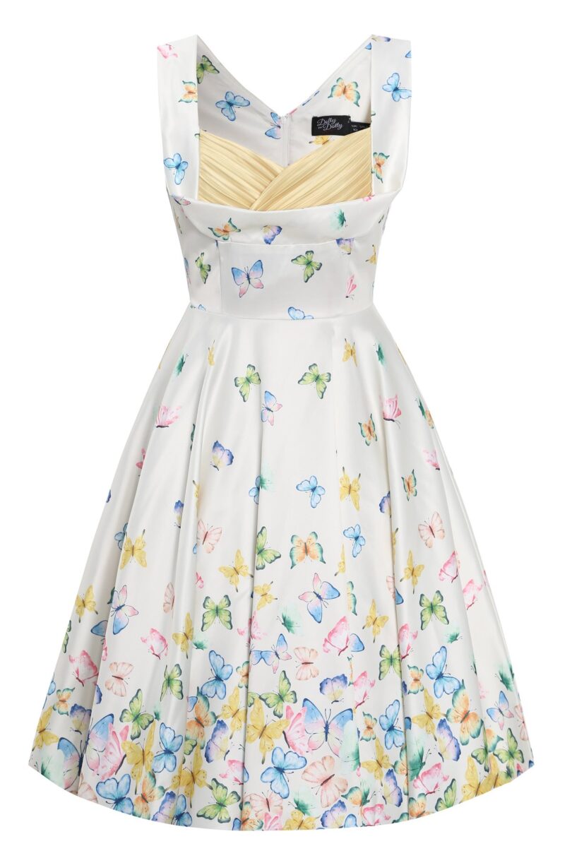 Grace Vintage Style Jive Dress In White Butterfly Print  Shop now at Kitty Darling