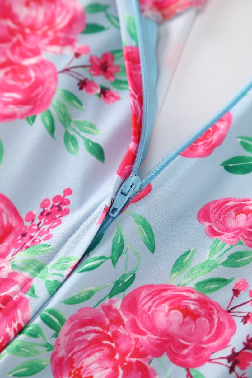 Julia Pink Rose Midi Dress In Baby Blue  Shop now at Kitty Darling