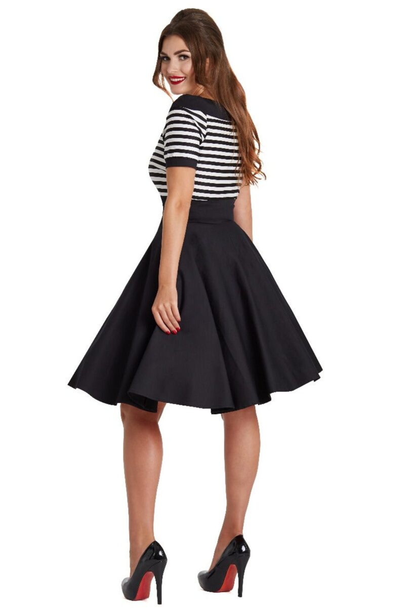 Darlene Mariner Striped Top Retro Swing Dress in Black/White  Shop now at Kitty Darling