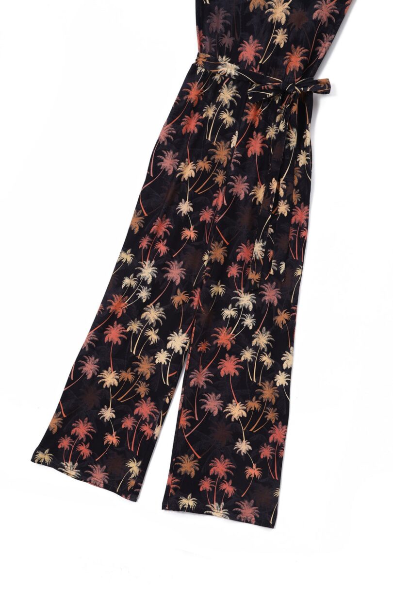 Brigitte Dark Brown Palm Trees Print Strappy Jumpsuit  Shop now at Kitty Darling