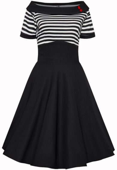 Darlene Mariner Striped Top Retro Swing Dress in Black/White – Dresses | Kitty Darling