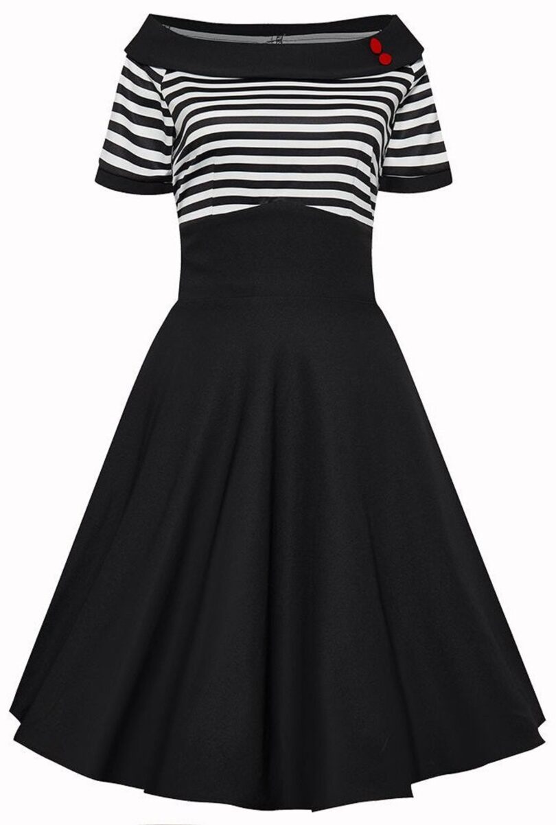 Darlene Mariner Striped Top Retro Swing Dress in Black/White  Shop now at Kitty Darling
