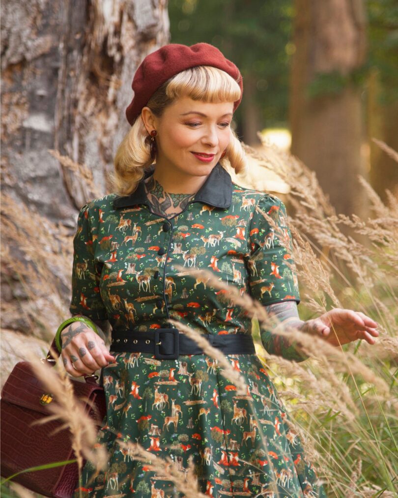Penelope Dark Green Woodland Shirt Dress  Shop now at Kitty Darling