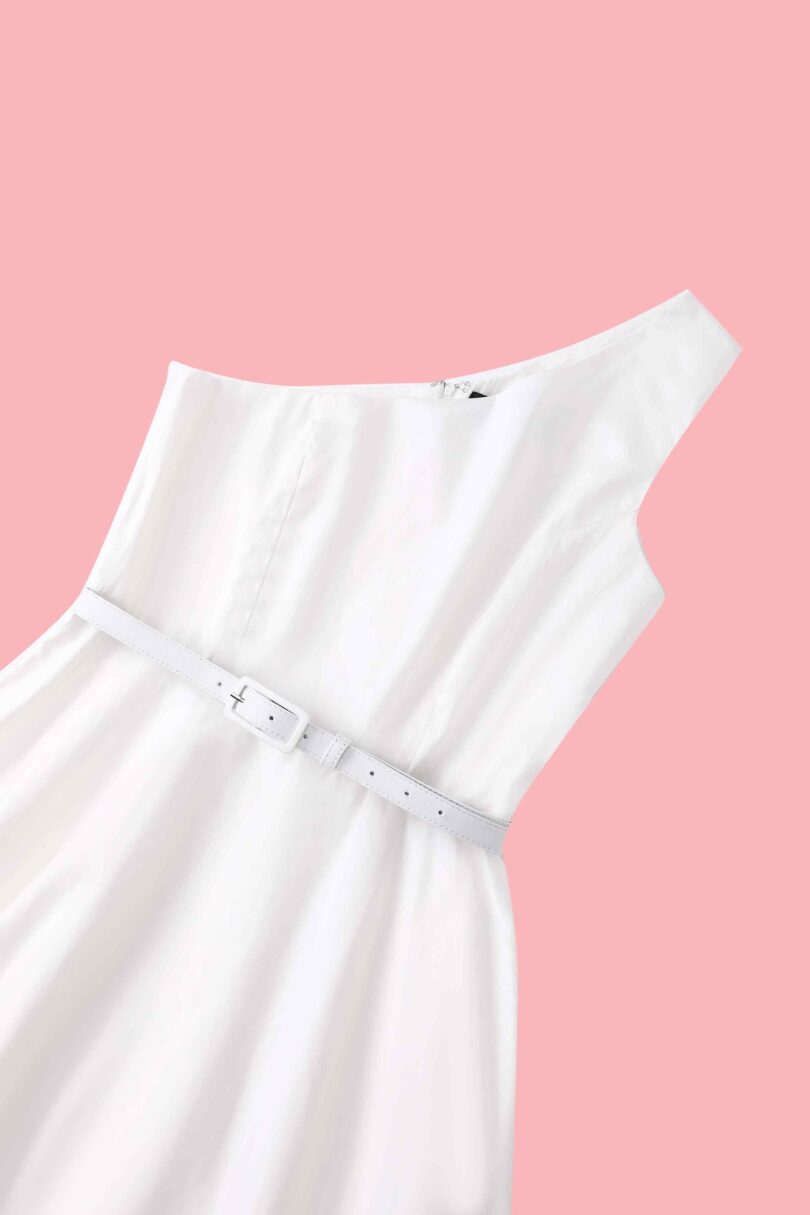 Susan Asymmetrical Elegant White Vintage Swing Dress  Shop now at Kitty Darling