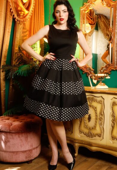 Anna Adorable Striped 50s Inspired Swing Dress in Black – Dresses | Kitty Darling
