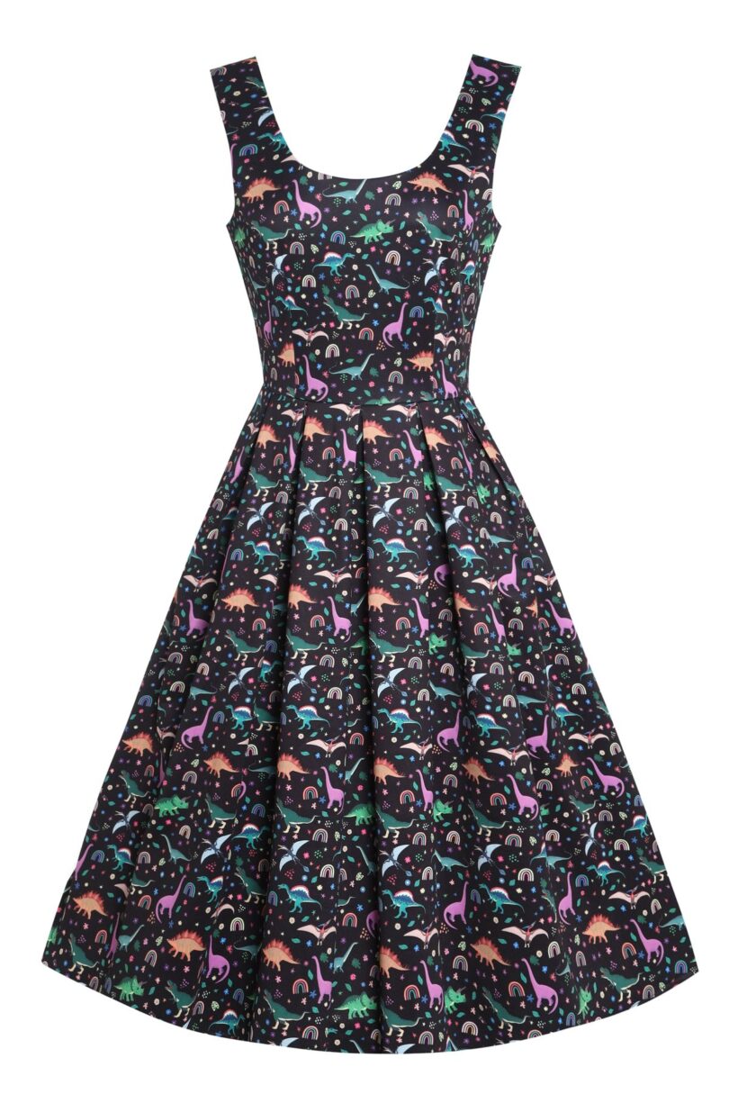 Amanda Black Dinosaur Print Swing Dress  Shop now at Kitty Darling