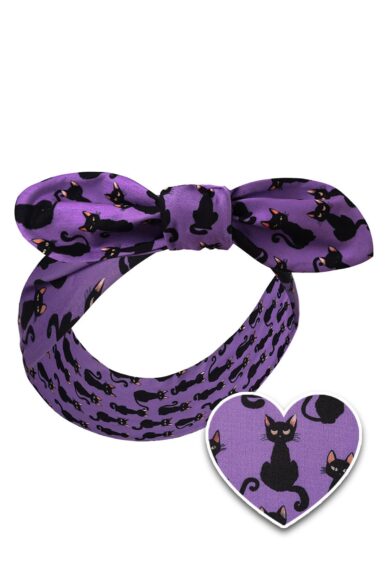 50's Inspired Quirky Headband in Purple Black Cat Print – Headbands | Kitty Darling