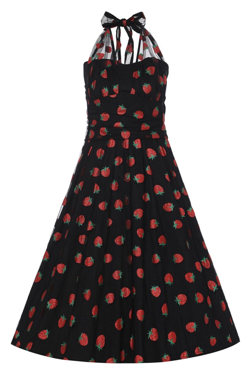Dorothea Black Strawberry Mesh Dress  Shop now at Kitty Darling