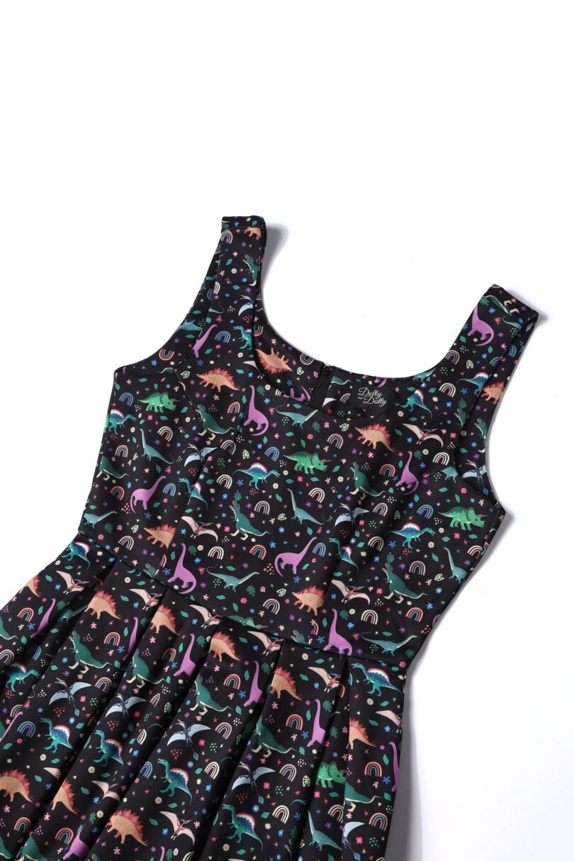 Amanda Black Dinosaur Print Swing Dress  Shop now at Kitty Darling