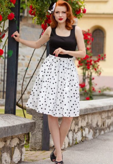 Amanda Black White Polka Dot Swing Dress – Dresses | Kitty Darling
