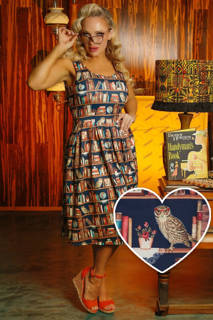 Amanda Library Book & Owl Swing Dress  Shop now at Kitty Darling