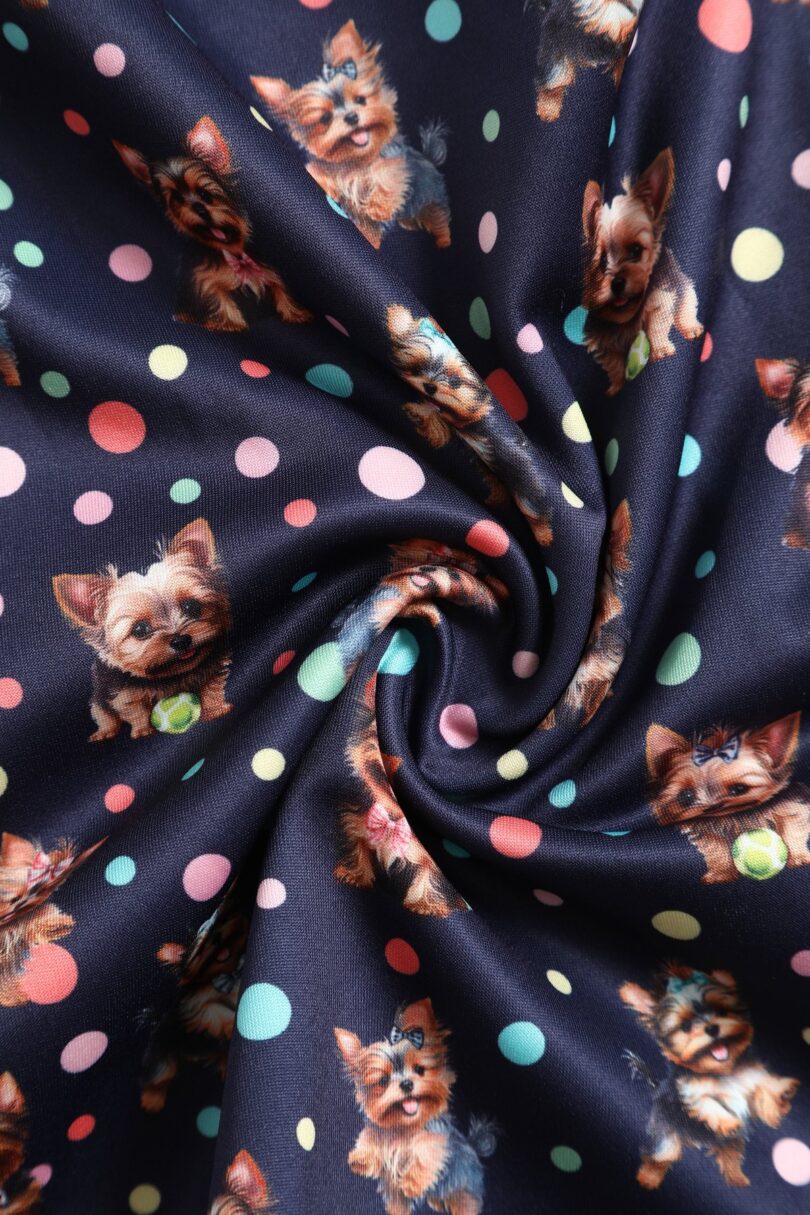Amanda Purple Yorkie & Colourful Polka Dot Print Swing Dress  Shop now at Kitty Darling
