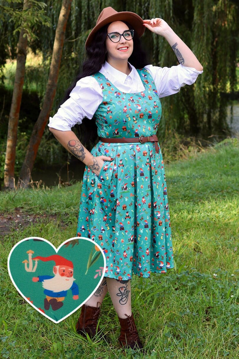 Amanda Scoop Neck Swing Dress in Dark Green Garden Print  Shop now at Kitty Darling