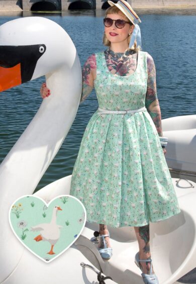 Amanda Swing Dress in Mint Green Duck Print – Dresses | Kitty Darling