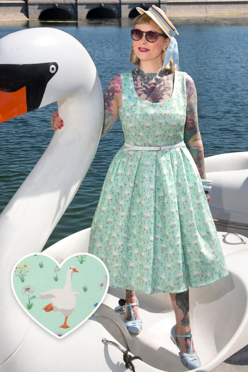 Amanda Swing Dress in Mint Green Duck Print  Shop now at Kitty Darling
