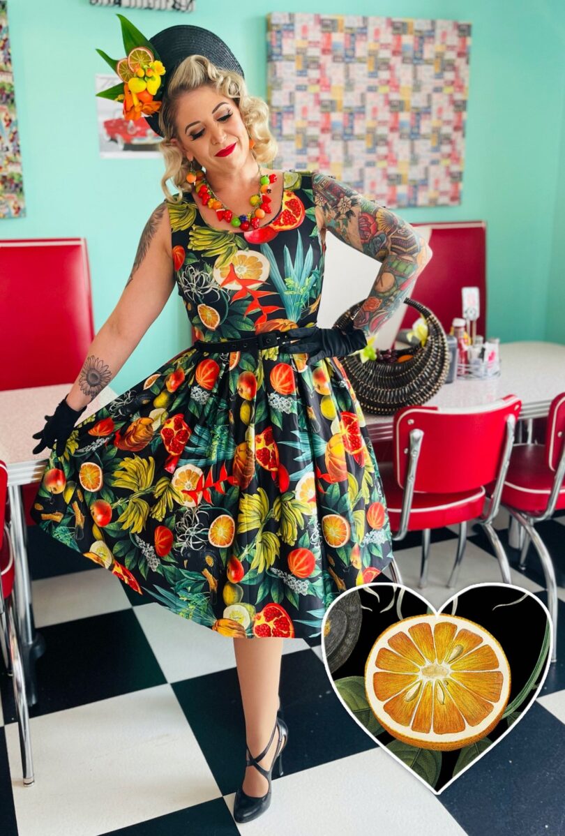 Amanda Tropical Summer Fruit Print Swing Dress  Shop now at Kitty Darling