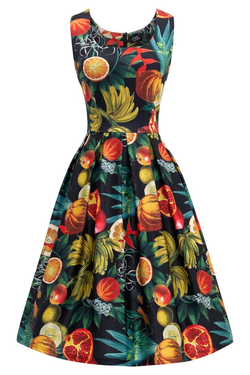 Amanda Tropical Summer Fruit Print Swing Dress  Shop now at Kitty Darling