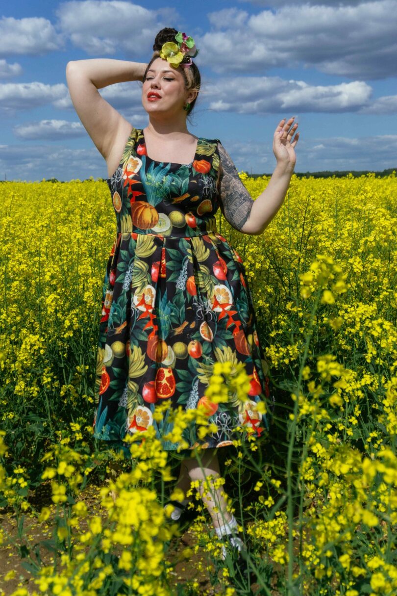 Amanda Tropical Summer Fruit Print Swing Dress  Shop now at Kitty Darling