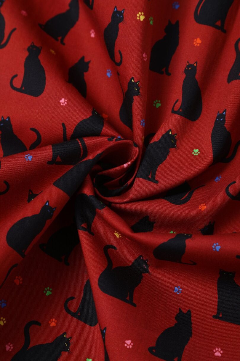 Amanda Vintage-Inspired Burgundy Cat Print Dress  Shop now at Kitty Darling