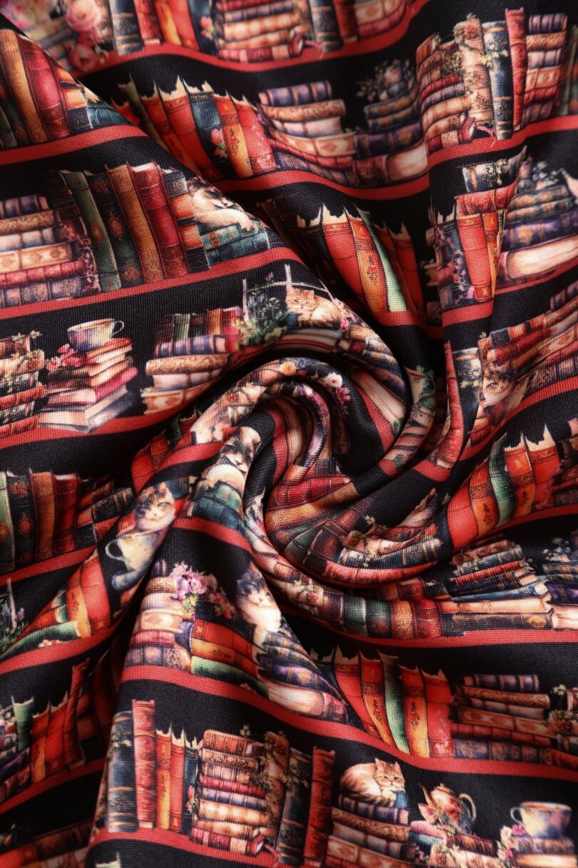 Amanda Vintage Inspired Library Book & Cat Print Swing Dress  Shop now at Kitty Darling