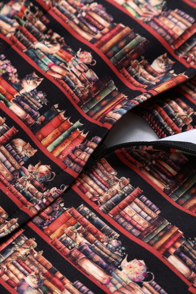 Amanda Vintage Inspired Library Book & Cat Print Swing Dress  Shop now at Kitty Darling
