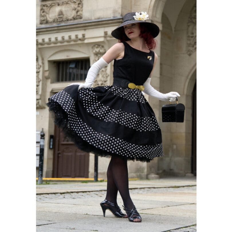 Anna Adorable Striped 50s Inspired Swing Dress in Black  Shop now at Kitty Darling