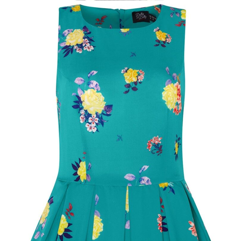 Annie Retro Raising Flowers Swing Dress in Turquoise  Shop now at Kitty Darling