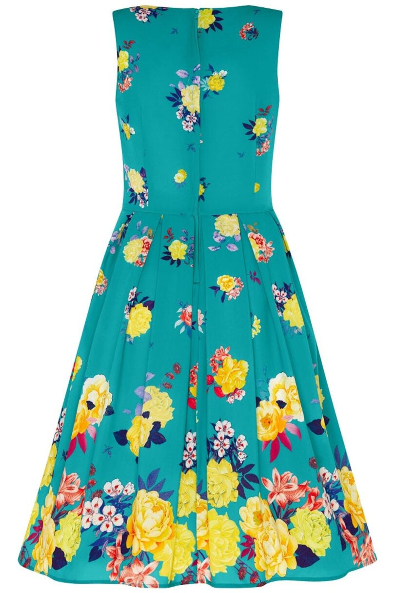 Annie Retro Raising Flowers Swing Dress in Turquoise  Shop now at Kitty Darling