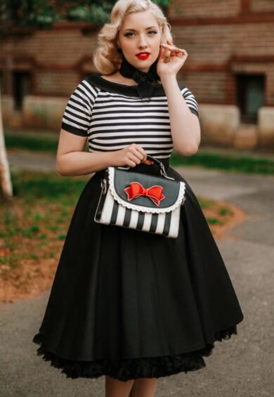 Darlene Mariner Striped Top Retro Swing Dress in Black/White – Dresses | Kitty Darling