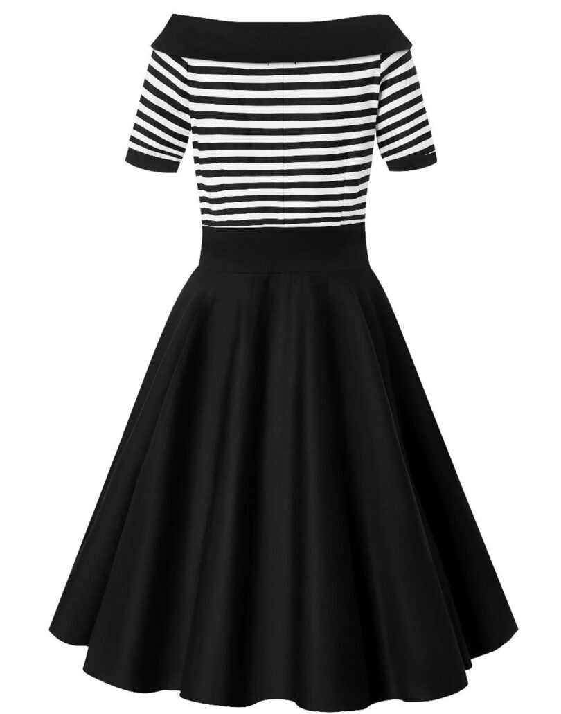 Darlene Mariner Striped Top Retro Swing Dress in Black/White  Shop now at Kitty Darling