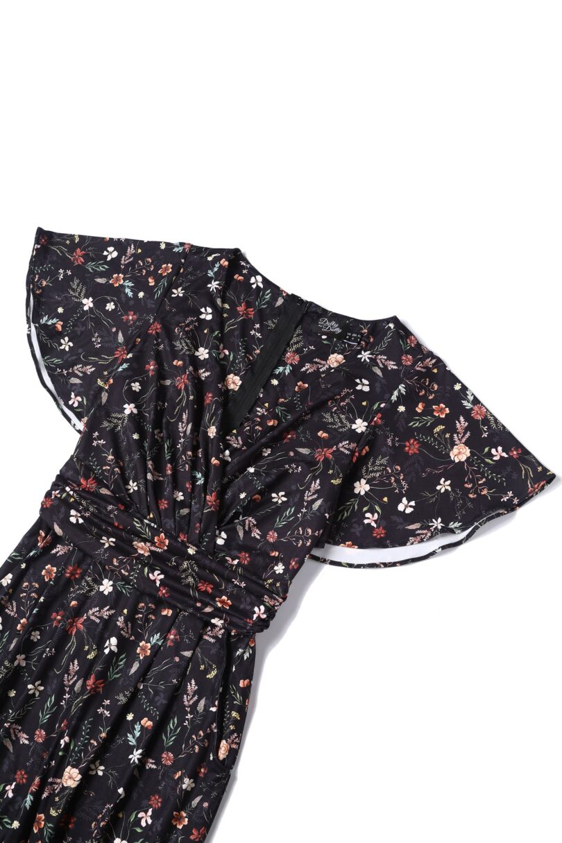 Esther Black Meadow Butterfly Sleeved Jumpsuit  Shop now at Kitty Darling