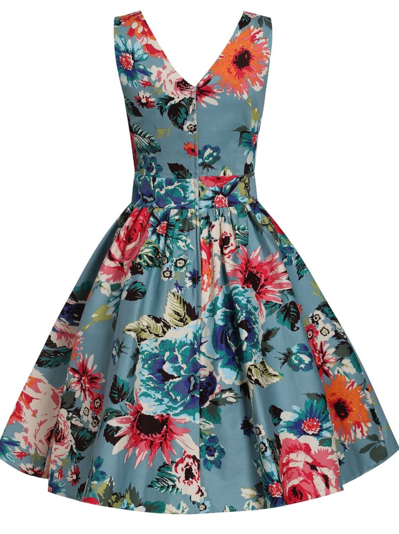 May V-neck Floral Swing Dress in Pale Blue  Shop now at Kitty Darling