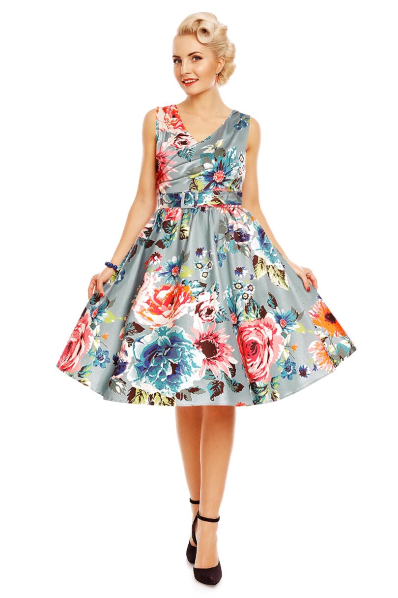 May V-neck Floral Swing Dress in Pale Blue  Shop now at Kitty Darling