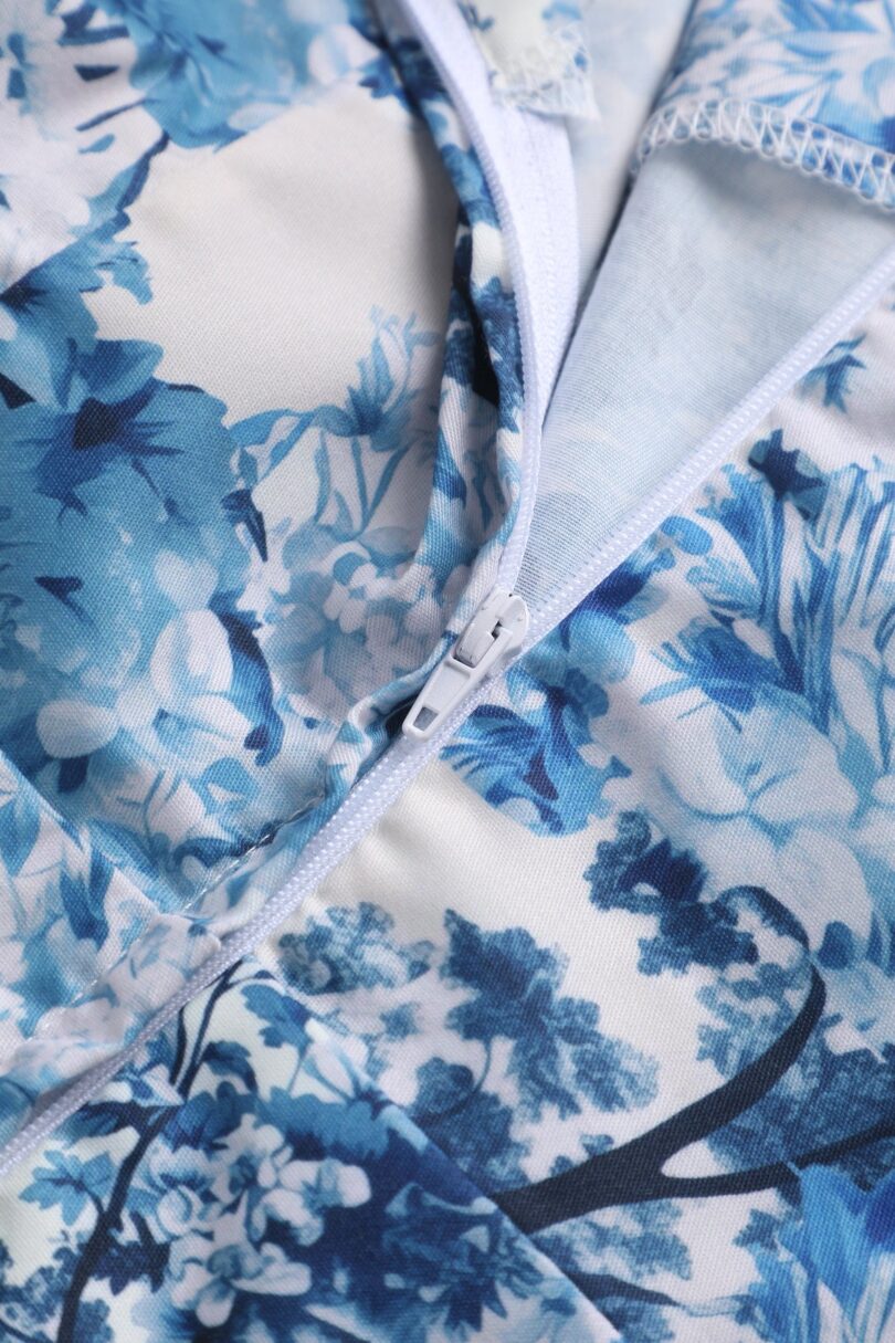 May V-neck White 50's Style Blue Big Ben Print Swing Dress  Shop now at Kitty Darling