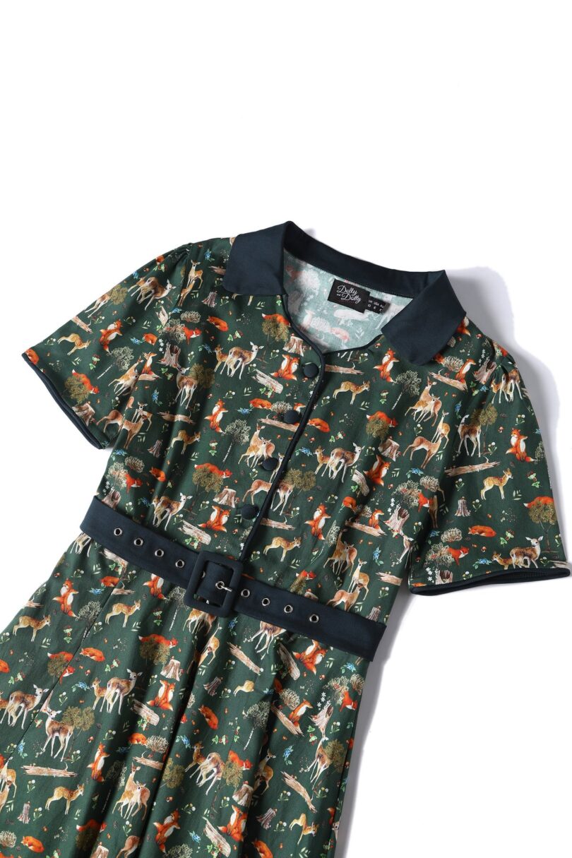 Penelope Dark Green Woodland Shirt Dress  Shop now at Kitty Darling